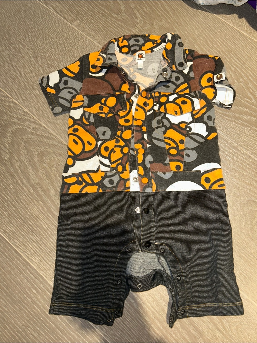 Bape Kids One-Piece Bodysuit in Orange, Black, Gray, Brown, White
